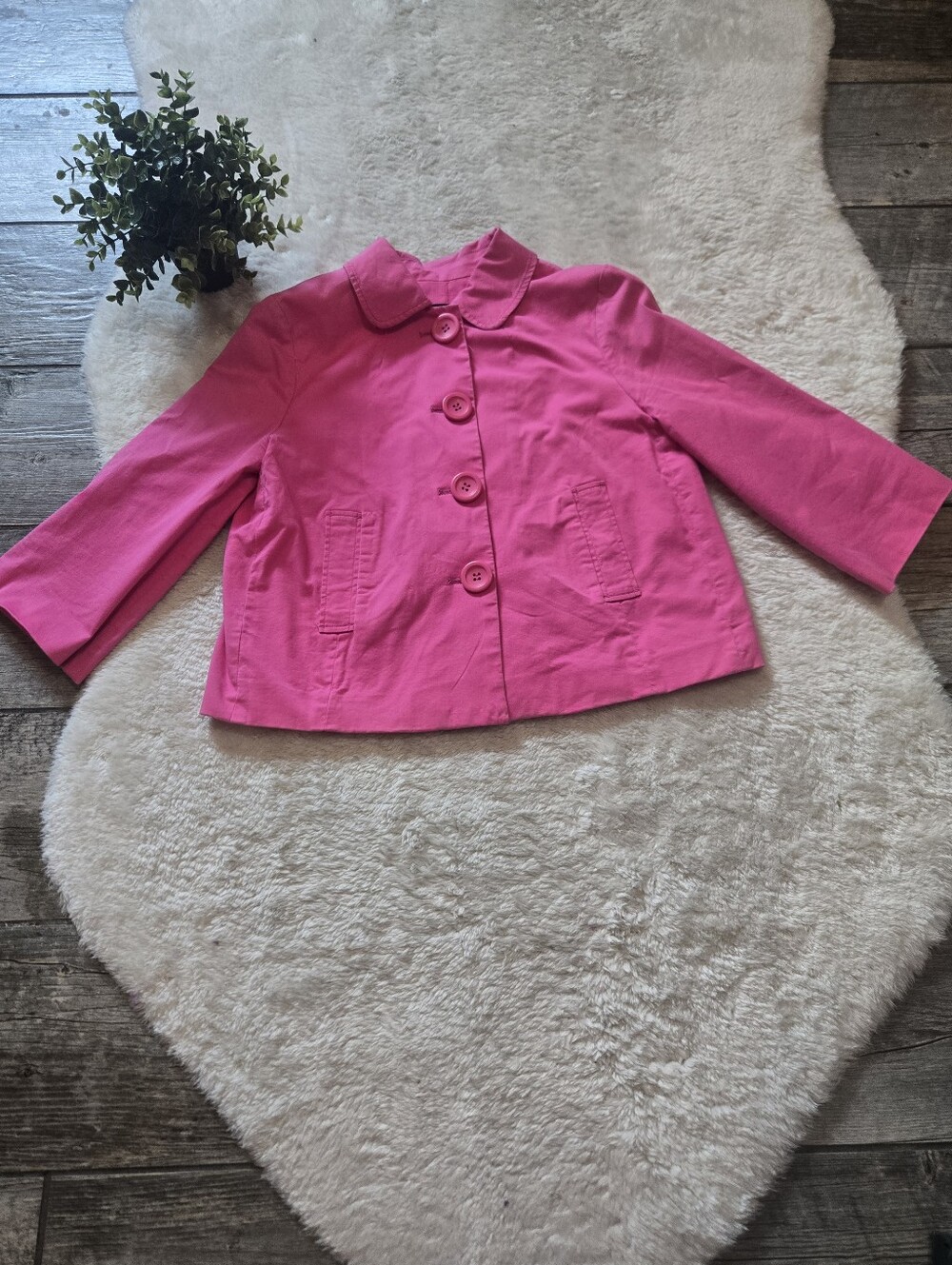 New York & Company Pink Cropped Cute Coquette Mod Retro Button-Front Jacket, S